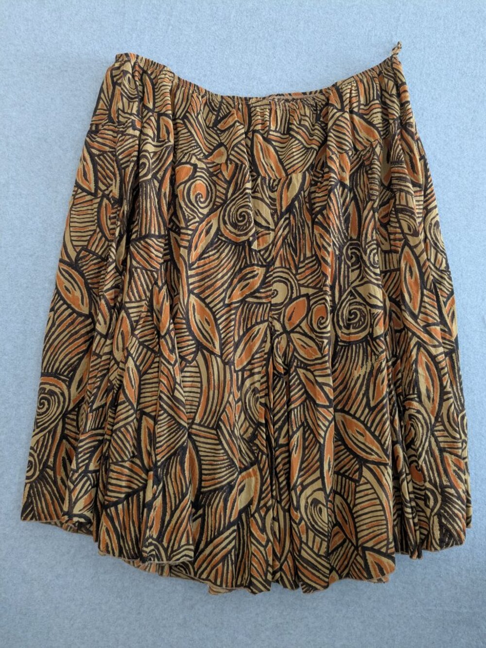 VTG 90S Only Necessities Brown Orange Yellow Pattern Cotton Midi Skirt 32W Boho